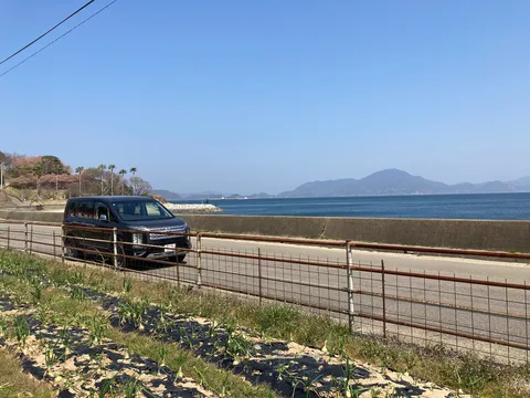 海沿いのドライブ、風と緑の道