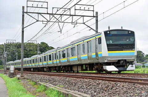 未来へ疾走する青いラインの列車