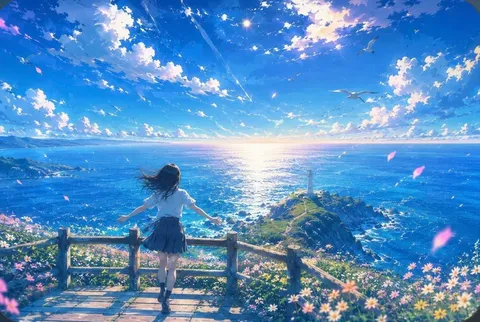 宙を舞う花びら、海の歌