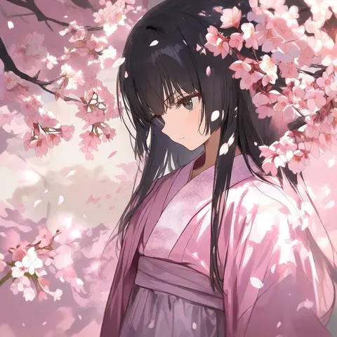 春風と桜、少女の横顔