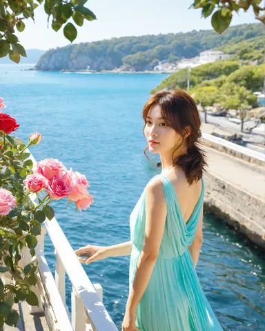 海風に揺れる蒼いドレス