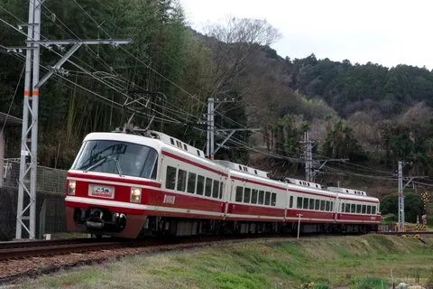 赤と白の特急、山間を駆ける