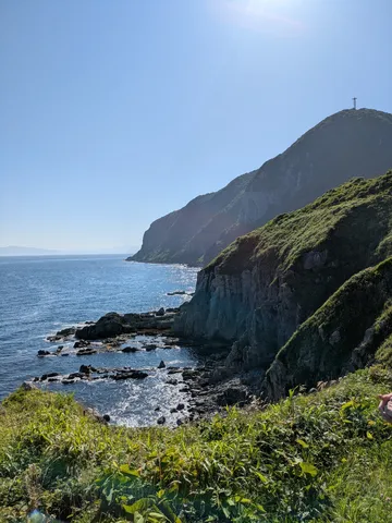 初夏の海岸線、緑と青のコントラスト
