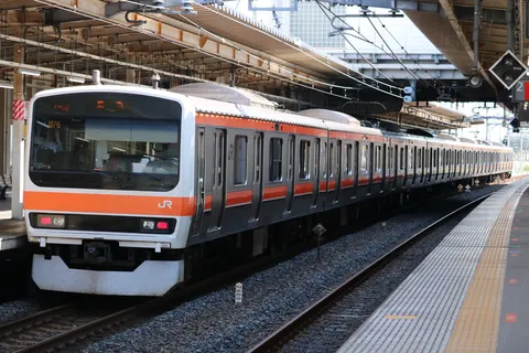 長い編成が伸びる光景