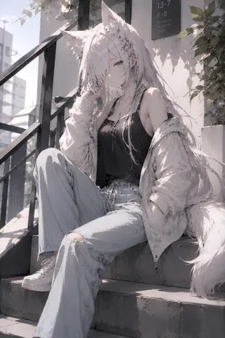 静寂に座す、白狐の少女