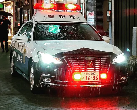 雨の夜道に、まさかのパトカー！