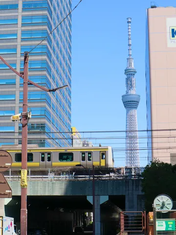 都会を駆ける黄色い電車の風景