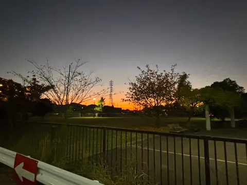 夕暮れ公園の静寂と影
