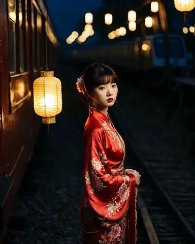 提灯とレトロな夜の待ち人