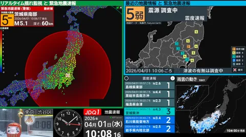 緊急地震速報、時々雨雲
