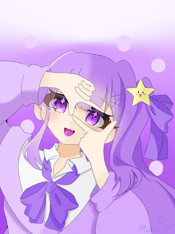 パープルガール、指ハートでキュン