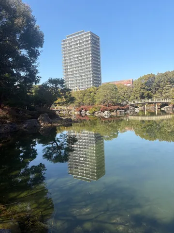 都会のオアシス、水鏡に映るビル