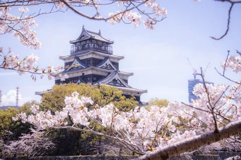 桜咲く古城と未来都市