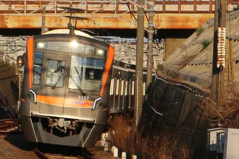 カーブを曲がる列車の力強さ