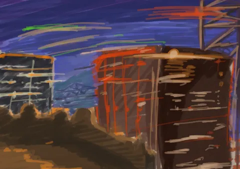 都会の夜景、描かれた光の線