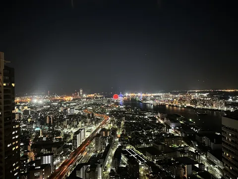 煌めく夜景と赤い観覧車