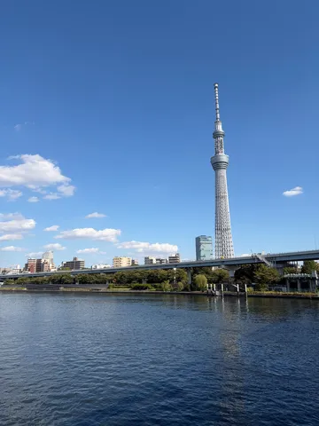 青空と水辺の塔影
