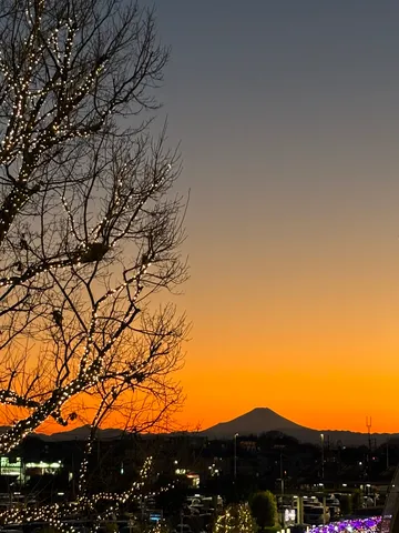 灯りと富士山、静かな夕景