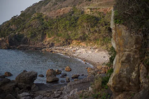 潮騒と岩肌の静かな風景