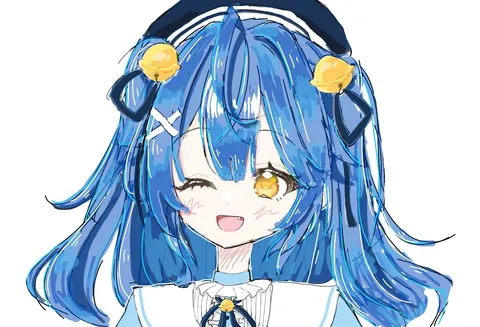 青い髪の魅力的なウィンク