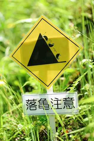 草むらの山警告サイン