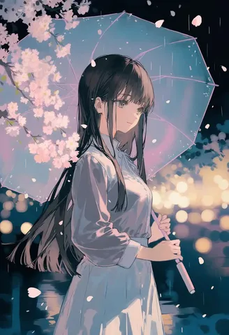 雨音と桜、透明な傘に映る世界