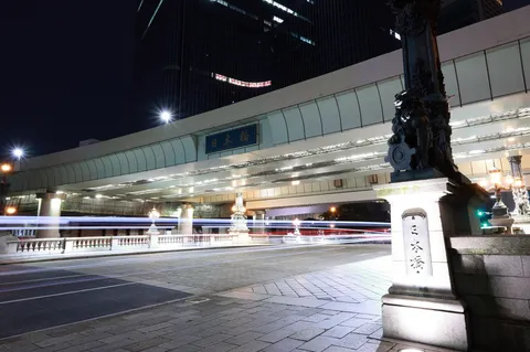 夜の日本橋に流れる光の岸