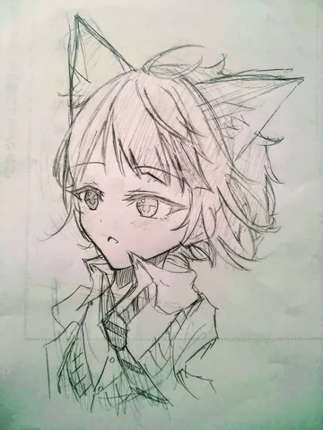 思わず見つめてしまう、猫耳キャラの繊細なスケッチ