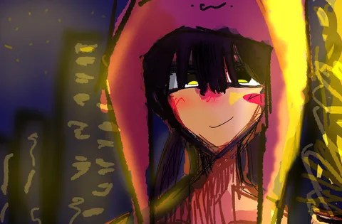 街灯に照らされた夜の横顔