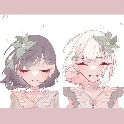 二人の少女、蝶の衣装に身を包んで