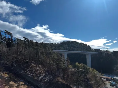 空と緑と橋のコントラスト