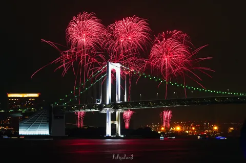 夜空に咲く橋上花火