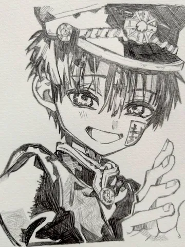 笑顔の少年、儚げな鉛筆画