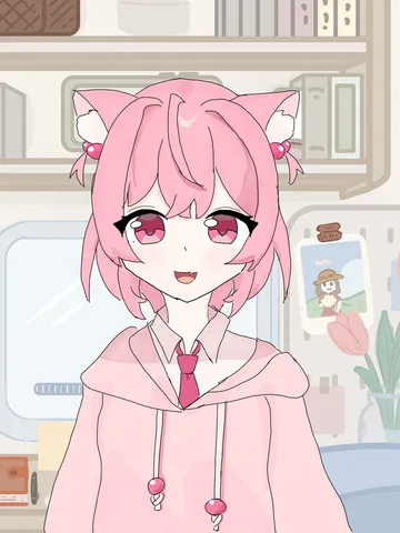 ピンクの髪と耳がキュートな彼女