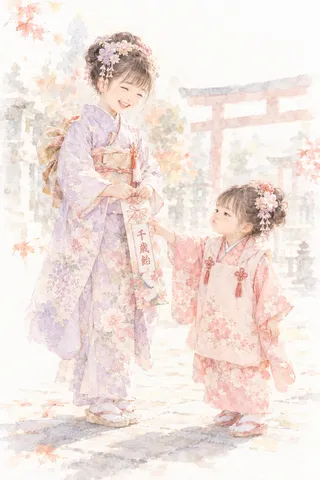 花舞う和装の微笑み