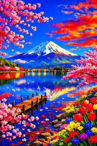 色彩鮮やかな春の富士絶景