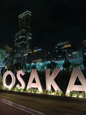 夜空に浮かぶ「OSAKA」の輝き
