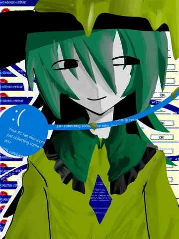 青い画面に描かれた緑の肖像