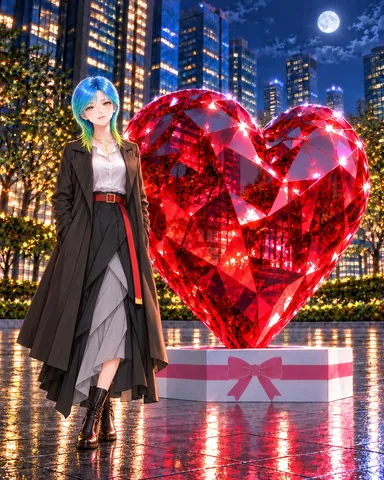 月夜にきらめく赤いハート