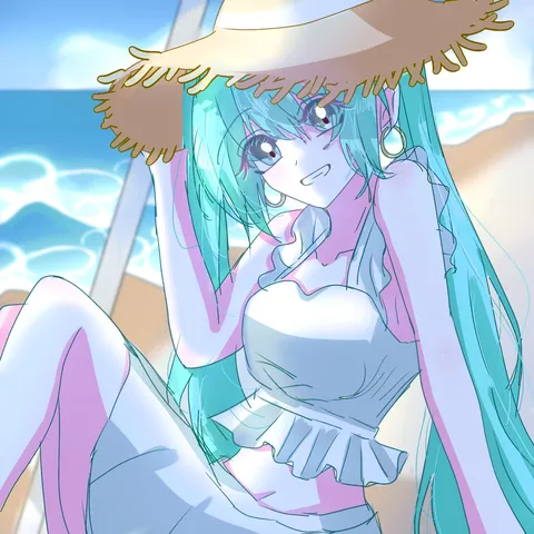 夏の海辺でリラックスする姿