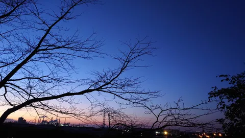 藍色の空と街の灯