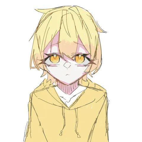 淡い黄色の hoodie が似合う表情