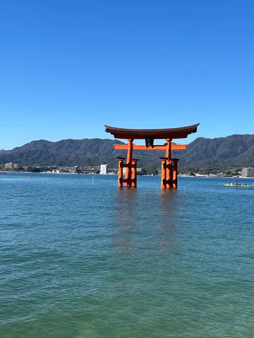 海に浮かぶ鳥居、幻想的な青の世界