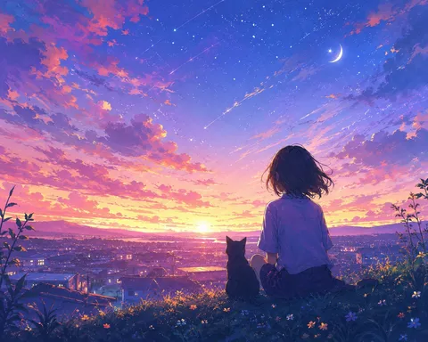 星降る夜空に猫と少女