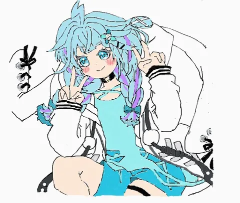 水色ツインテールのキュートなポーズ