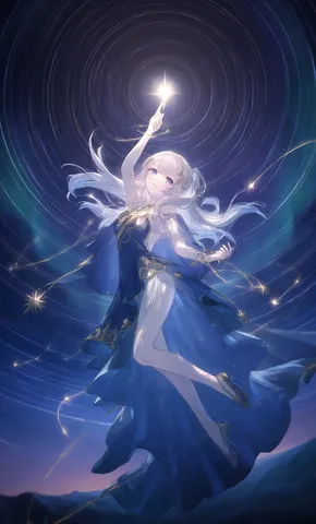 星を指す青衣の少女