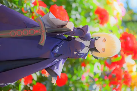 輝く花園に立つ剣士ドール