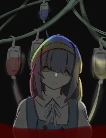 夜の灯りと彩りの少女