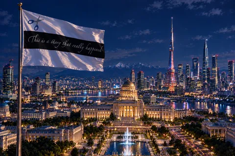 夜景の風に揺れる旗