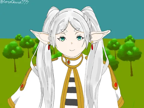 緑の木々に囲まれたエルフの少女